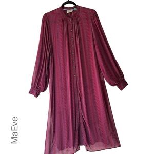 ANTHROPOLOGIE MAEVE | IMOGEN SHEER TUNIC TOP LONG DUSTER MAGENTA PLUM | SIZE 16W